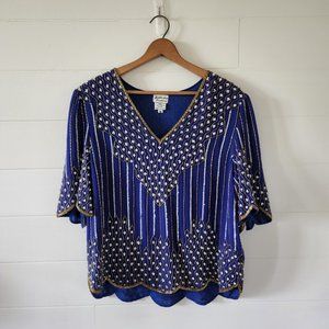 VINTAGE- Judith Ann Creations hand sewn SILK sequined Top - M